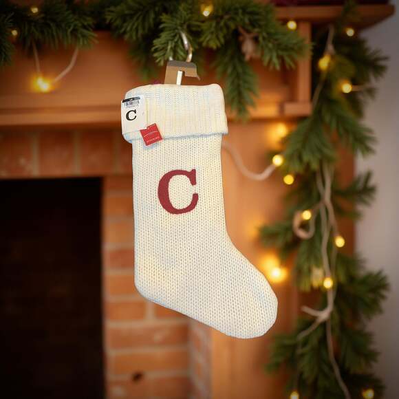 Wondershop Knit Monogram Christmas Stocking White with Red Letter 'C' - Picture 1 of 1